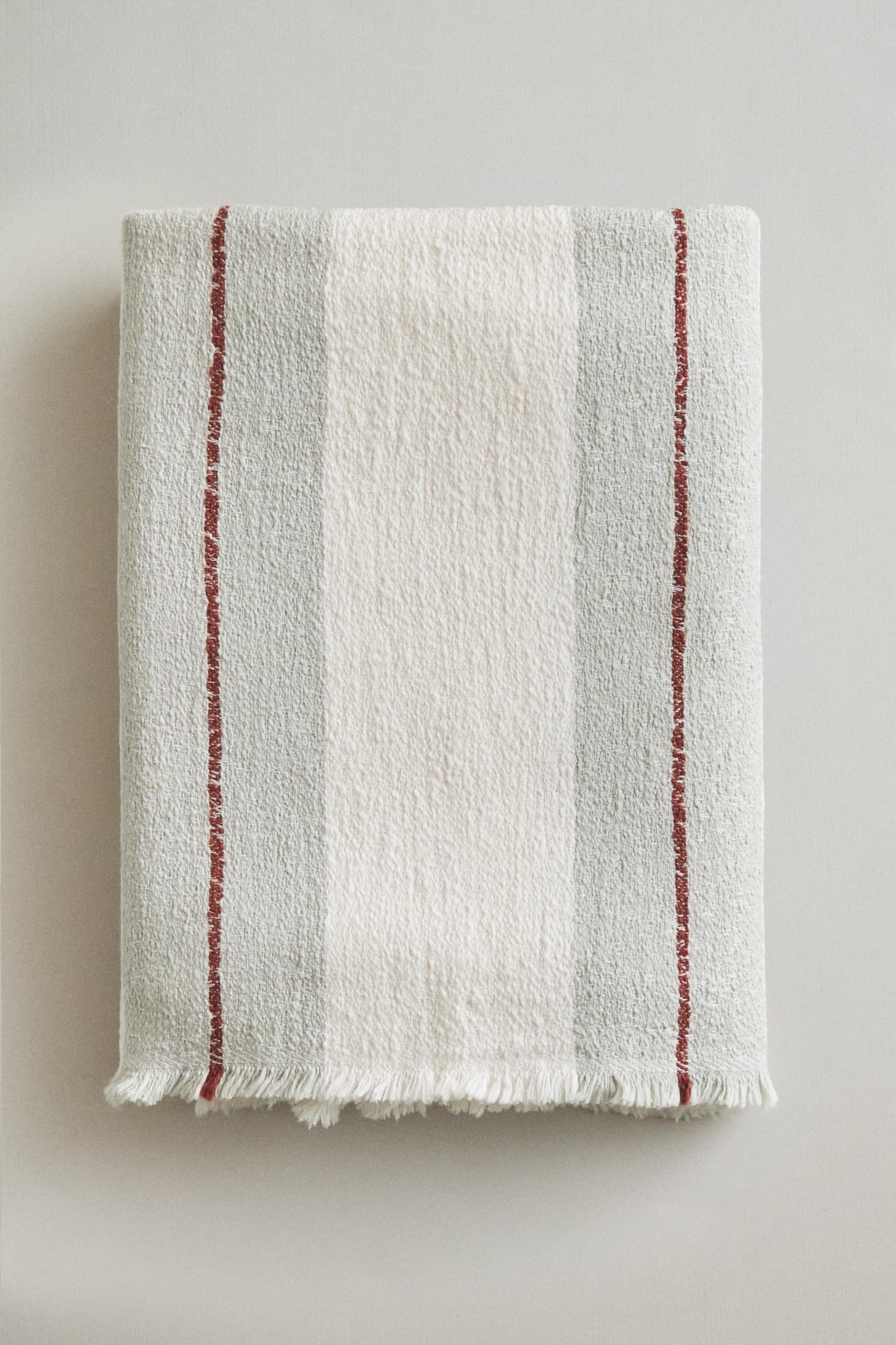COUVERTURE COTON LIN RAYURES